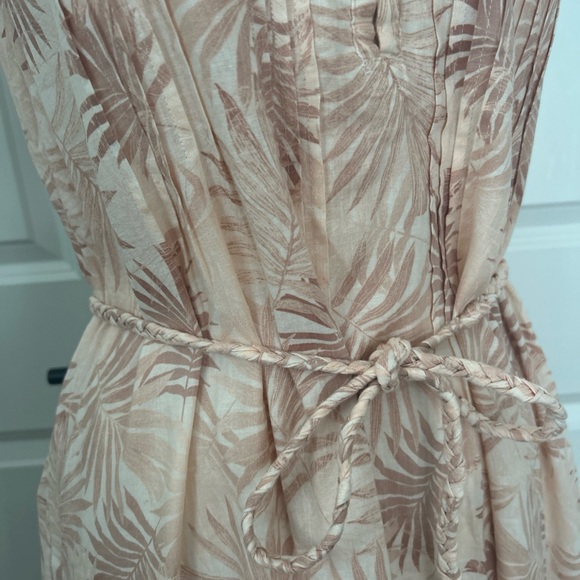 $198 FAHERTY size M Linen Blend Palm Print Sleeveless Midi Dress Pintucked - Picture 4 of 8